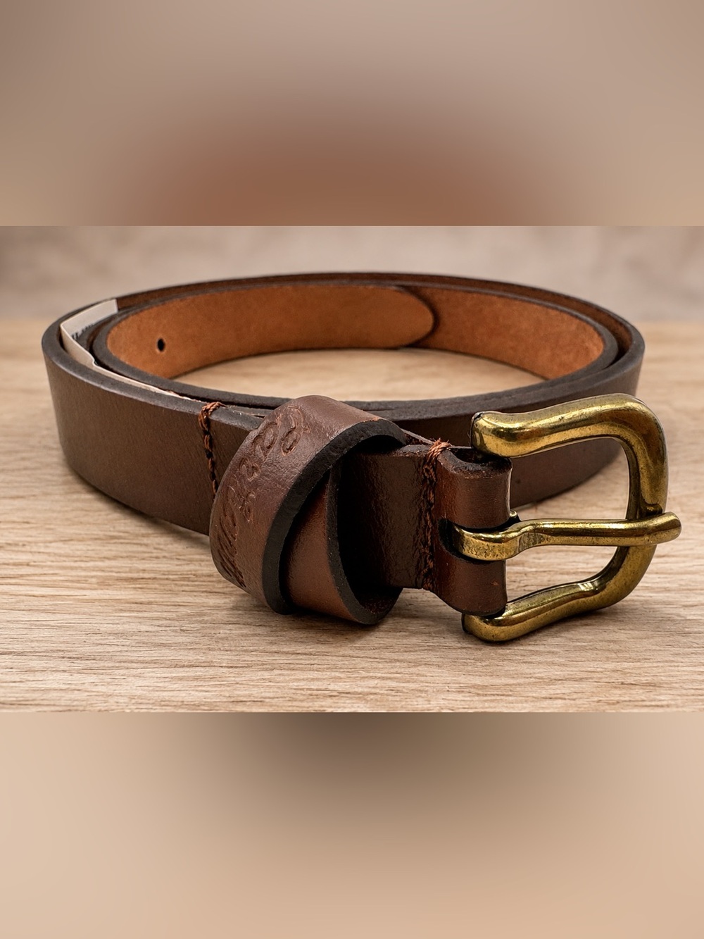 Carhartt Women’s XL Full Grain Leather Skinny Belt Brown Brass Buckle